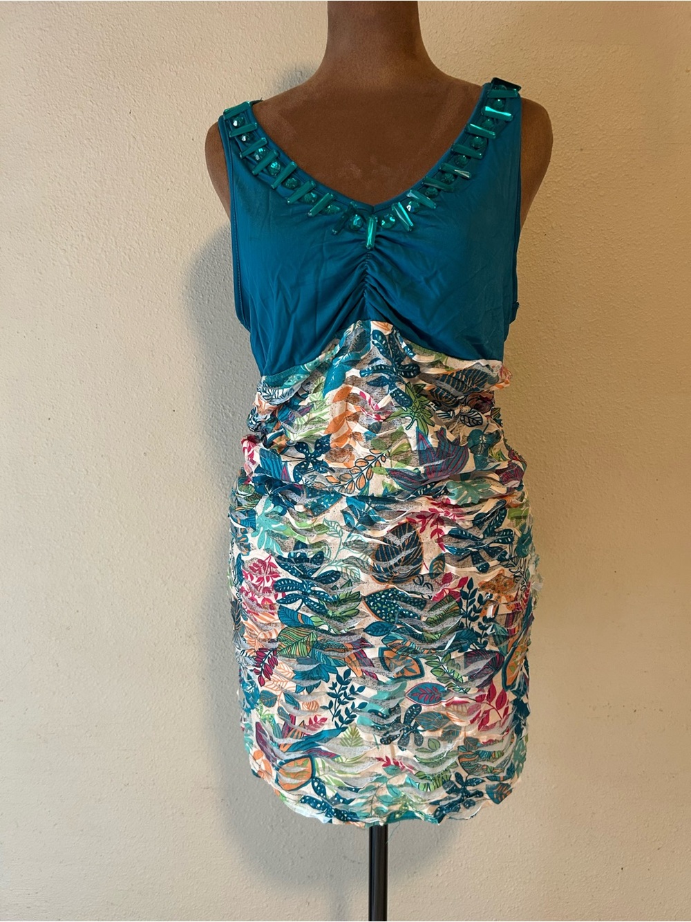 Gioia Teal & Multi Floral Sleeveless Mini Dress